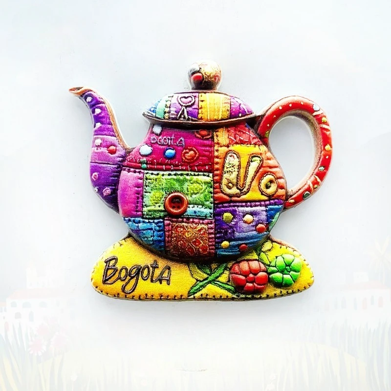 Imán para nevera Bogotá Colombia, jarra colorida de retales en 3D, recuerdo, regalo único hecho a mano para viajes y decoración del hogar Boho