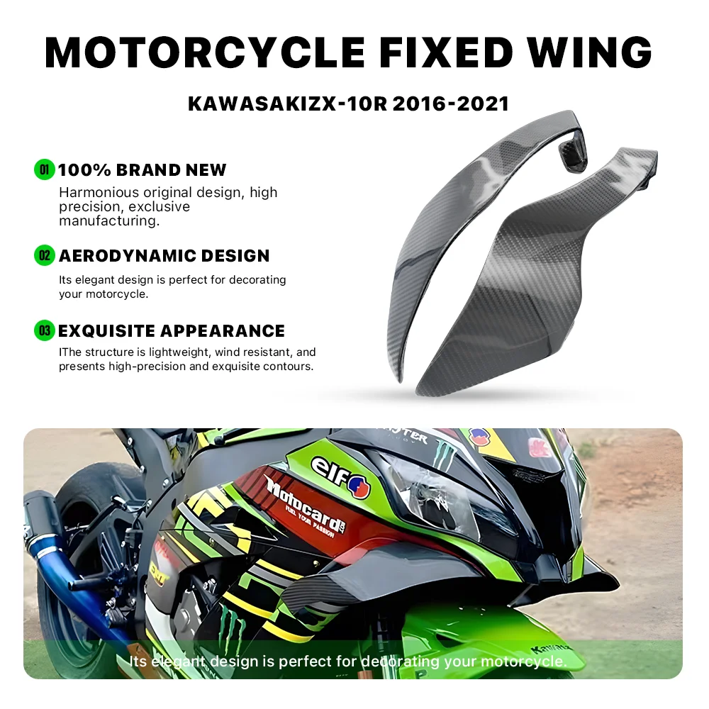 

Suitable for kawasaki ZX10R ZX-10R 2016-2021 Carbon Fiber or abs Motorcycle aerodynamic fixed wing spoiler side winglet aileron