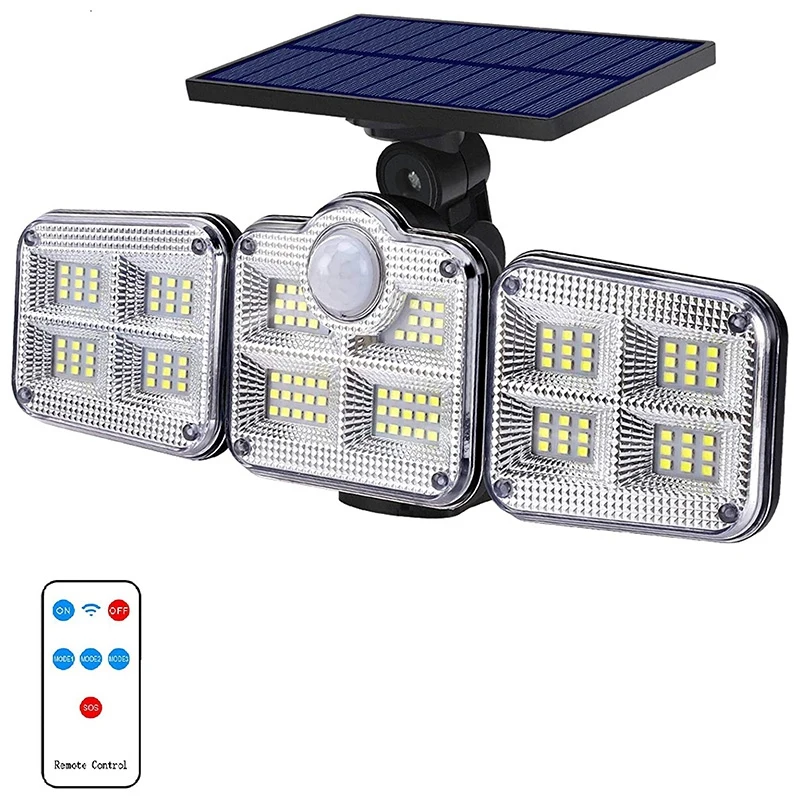 

Outdoor Solar Light, Solar Motion Sensor Light 122 LED Wireless LED 3 Adjustable Head Wide-Angle Lighting LED Light