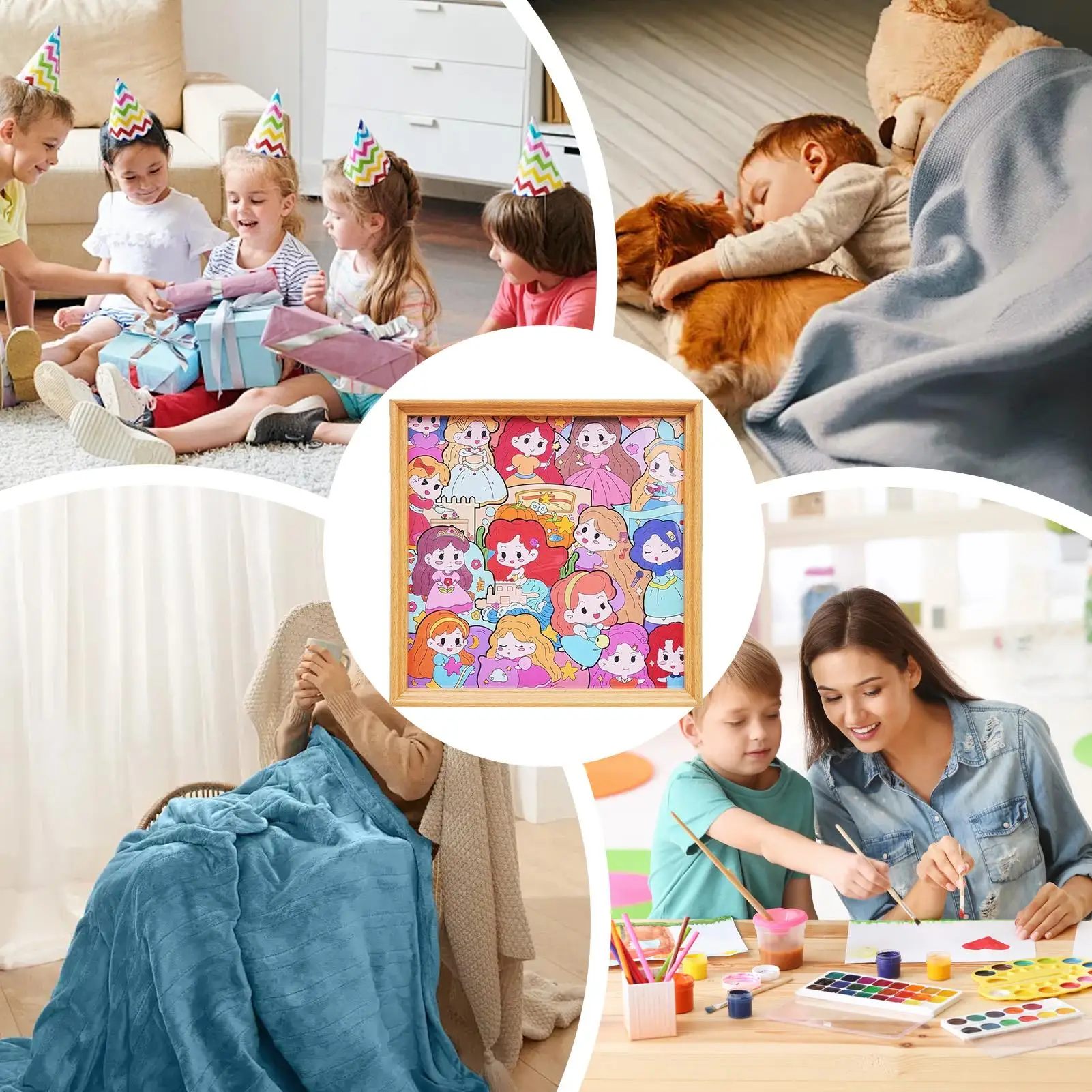 กรอบภาพปริศนาไม้ ของเล่นเสริมพัฒนาการ ระบายสีได้ ตัวต่อจิ๊กซอว์ลายการ์ตูน สำหรับเด็กชาย เด็กหญิง ใช้ได้ที่บ้าน เดินทาง และห้องนอน