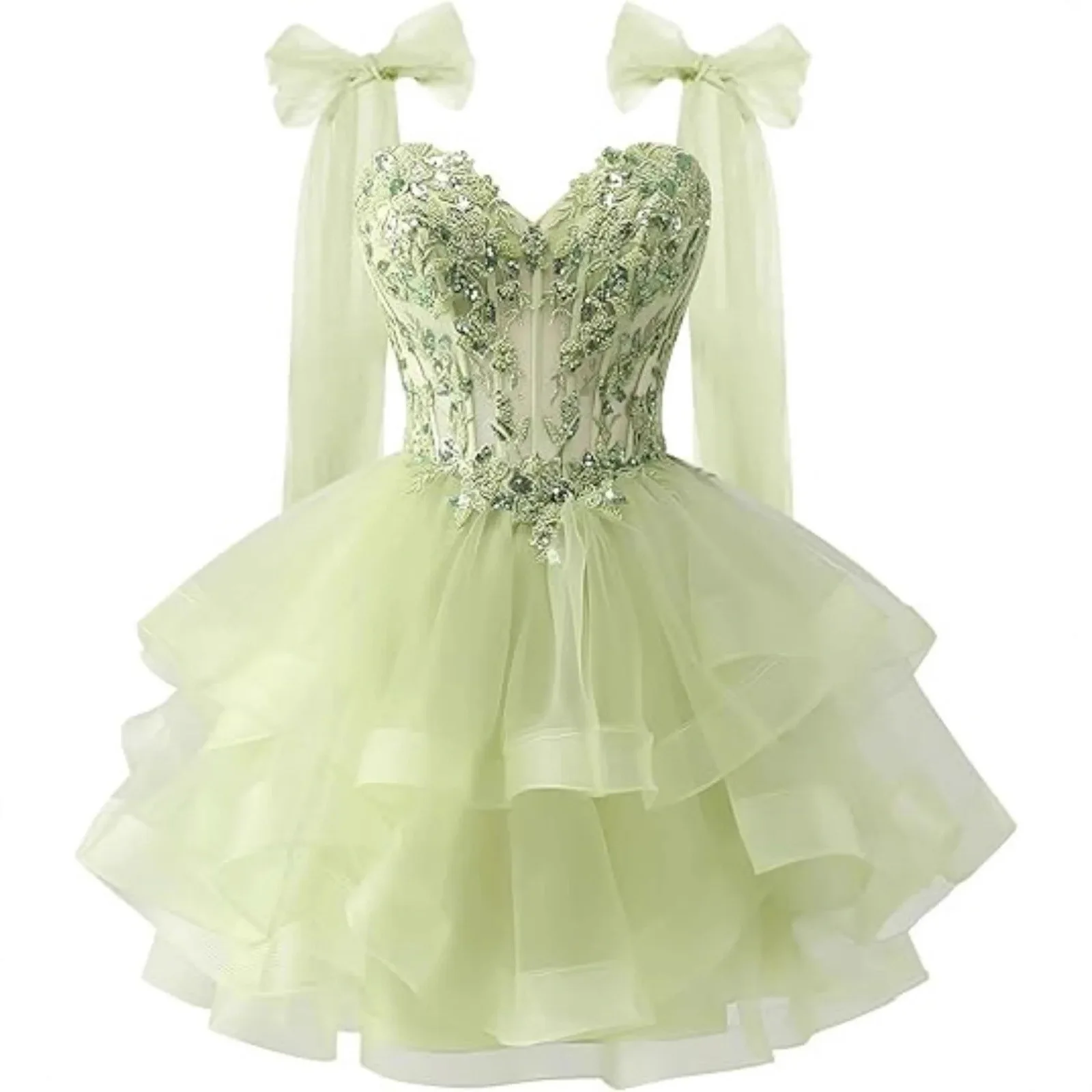 

Короткое кружевное платье с завязками на плечах, многослойное, из фатина, для выпускного вечера/вечеринки, для подростков, с завышенной талией