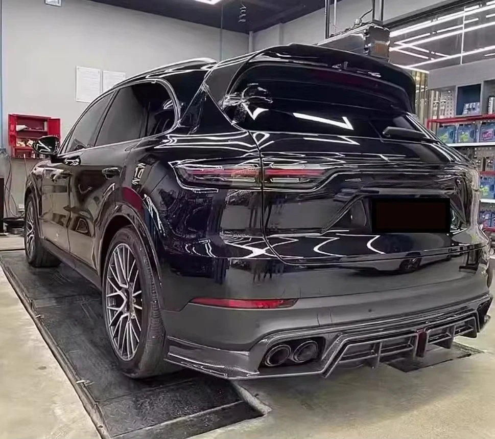 for Cayenne Modification with True Carbon Fiber C-style Front Bumper Lip Rear Diffuser Side Skirt Body Kit