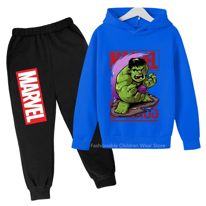 

New Marvel Q-Edition Hulk Print Hoodie & Pants Set - Kids' Cotton Capped Outfit for Casual Styles