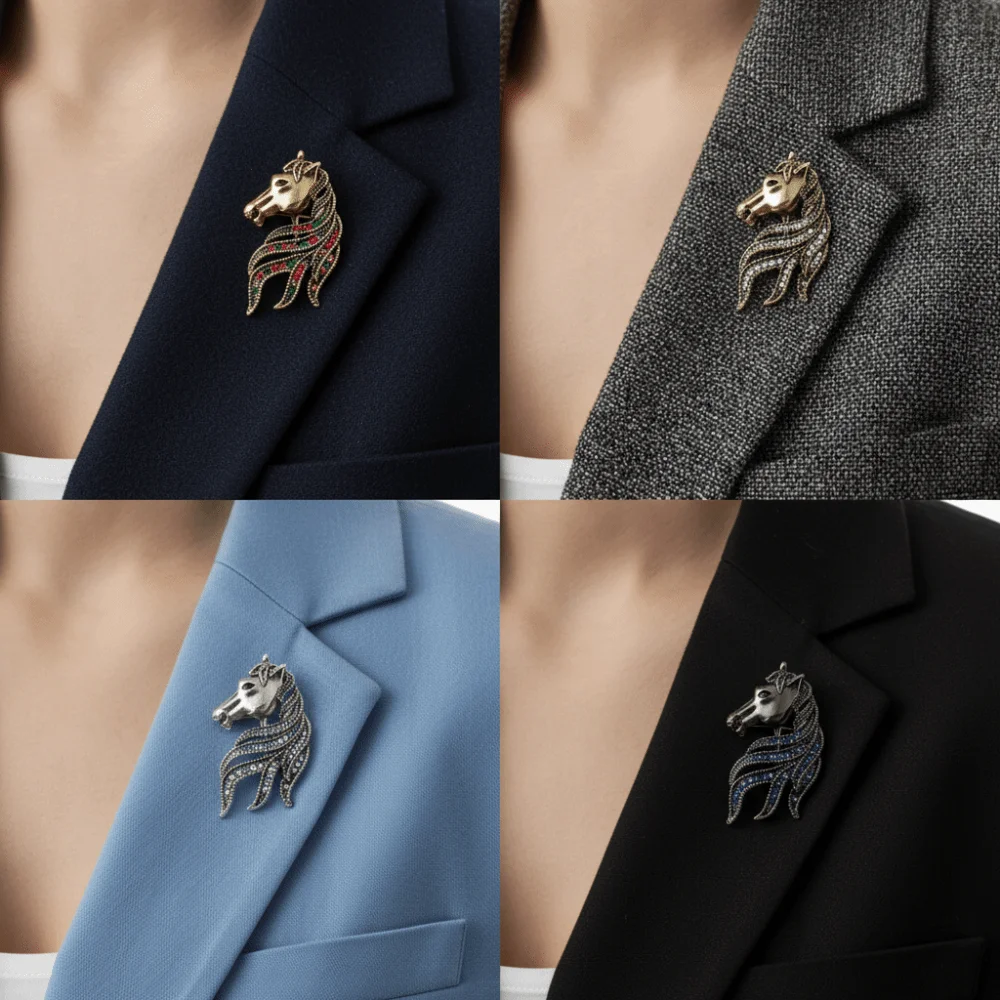 

Luxury Rhinestone Horse Head Brooches Glossy Finish Jewelry Accessories Enamel Animal Pins Animal Horse Pin New Year Gift