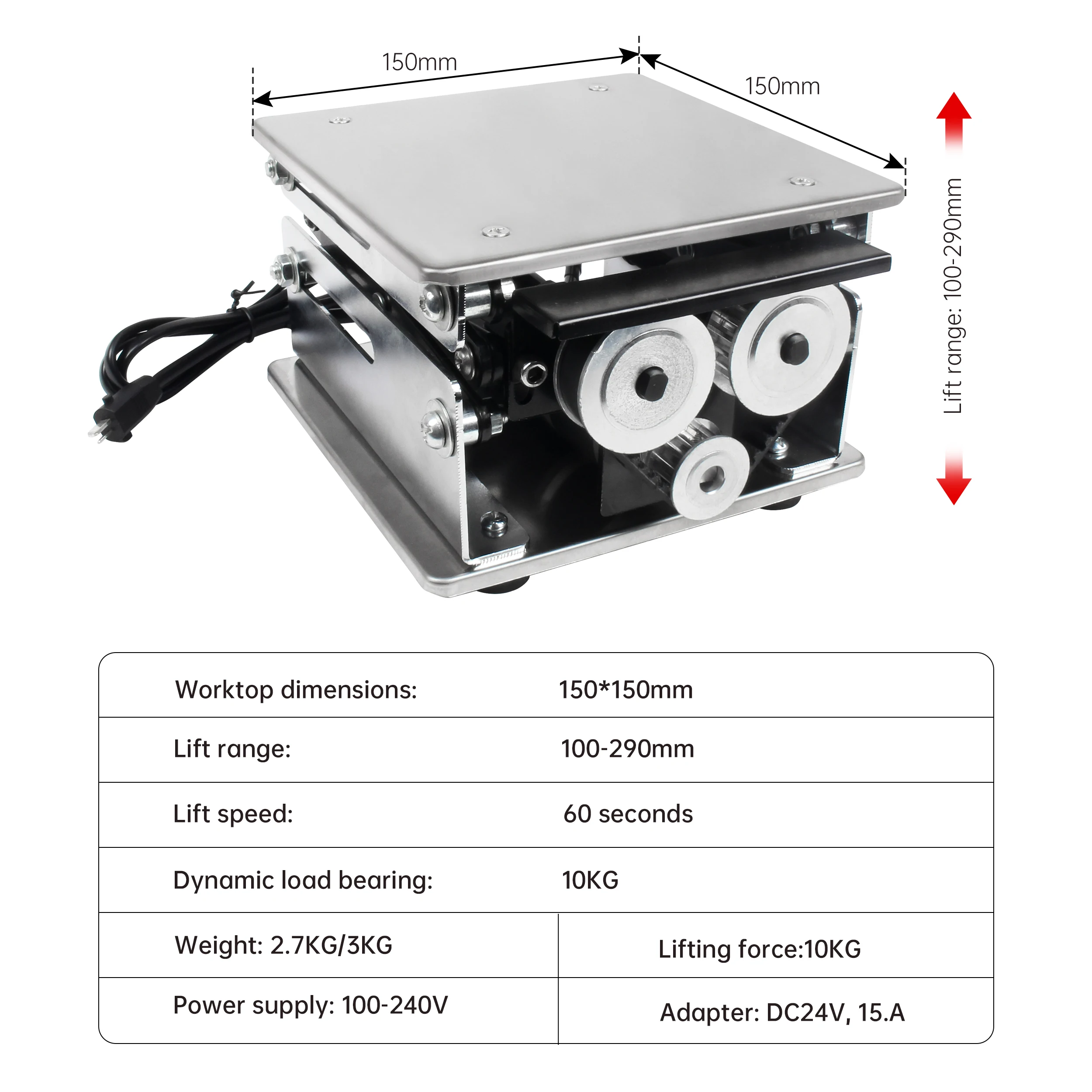الفولاذ المقاوم للصدأ CNC منصة الرفع الكهربائية مختبر الجدول حامل التحكم عن بعد قابل للتعديل رافع تتحرك تحميل 10 كجم #4