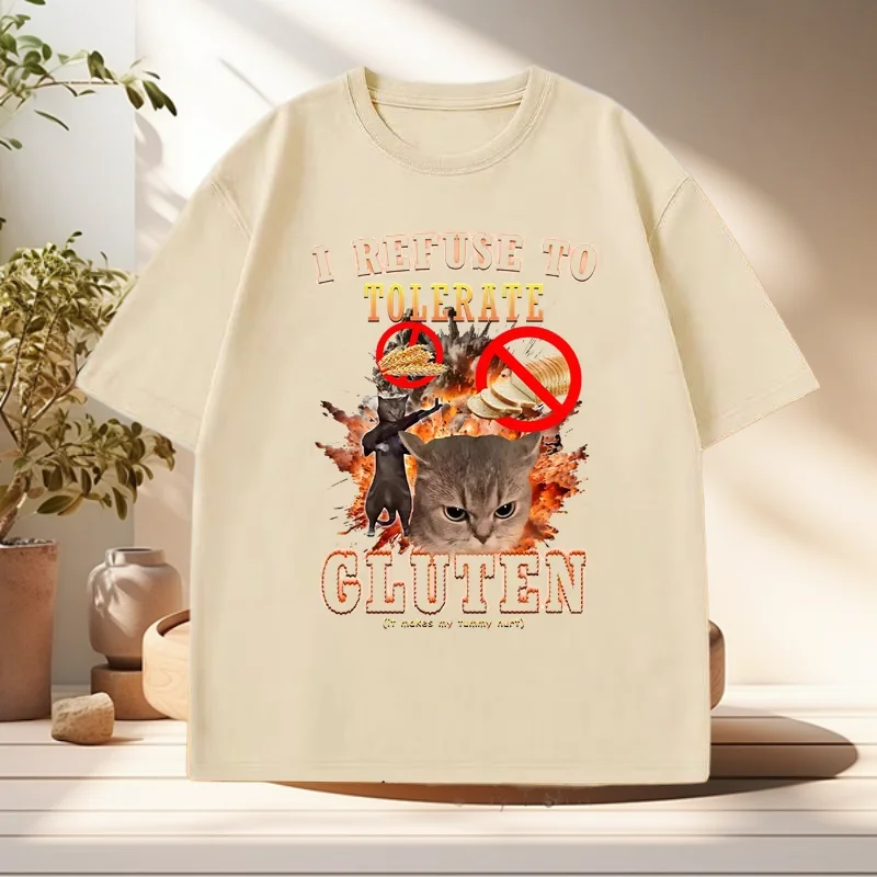 رفضت على التسامح الغلوتين مضحك القط بلايز الرجال قصيرة الأكمام تي شيرت عادية القطن رجالي مصمم الملابس الشارع الشهير القمم
