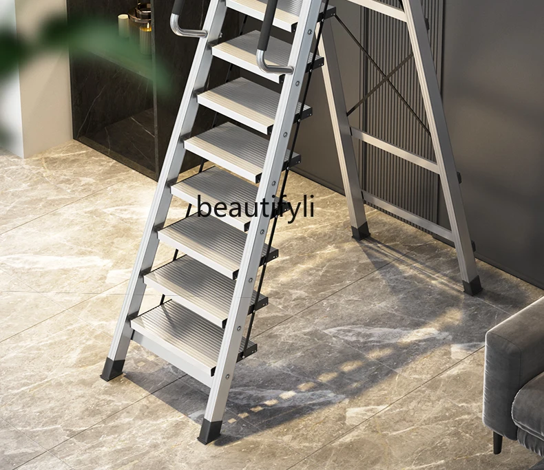 

Trestle Ladder Household Collapsible High Ladder Aluminum Alloy Thickened Indoor Multi-Functional 91-Step Portable Stairs