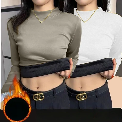 Imagen 1 del producto Jersey de medio cuello alto para mujer, suéter de moda coreana, Top de manga larga, Jersey térmico ajustado, camisa básica informal de color sólido