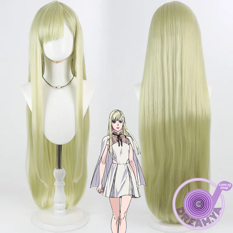Peluca de Cosplay de Gigi Andalucia Verde Claro 80cm de Largo Resistente al Calor Cabello Sintético para Fiesta de Halloween, Juego de Roles, Carnaval + Gorro de Peluca
