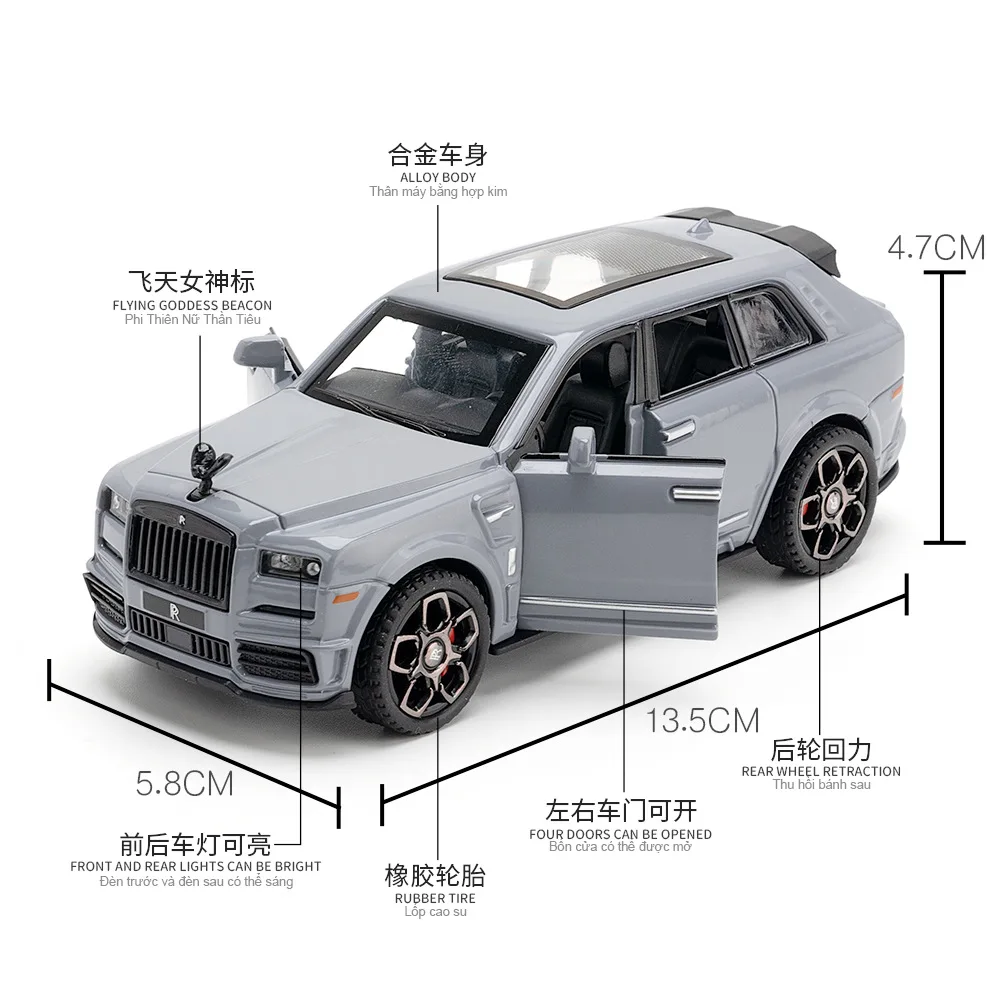 1:36 رولز رويس كولينان سبيكة سيارة نموذج محاكاة دييكاست لعبة معدنية المركبات نموذج الصوت والضوء جمع الأطفال هدية