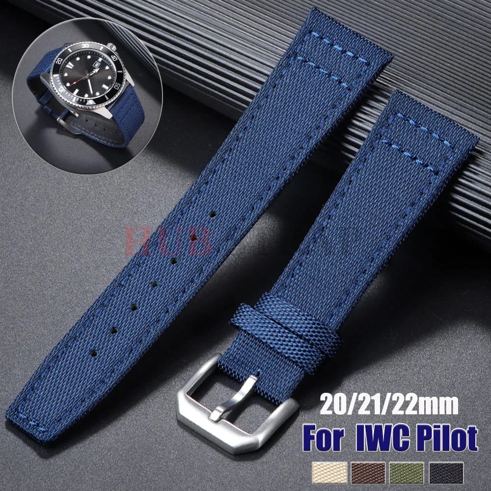 20mm 21mm 22mm Nylon Canvas Watch Strap for IWC Pilot Strap Waterproof Sport Watch Strap Cowhide Wrist Belt Men Women Bracelet
