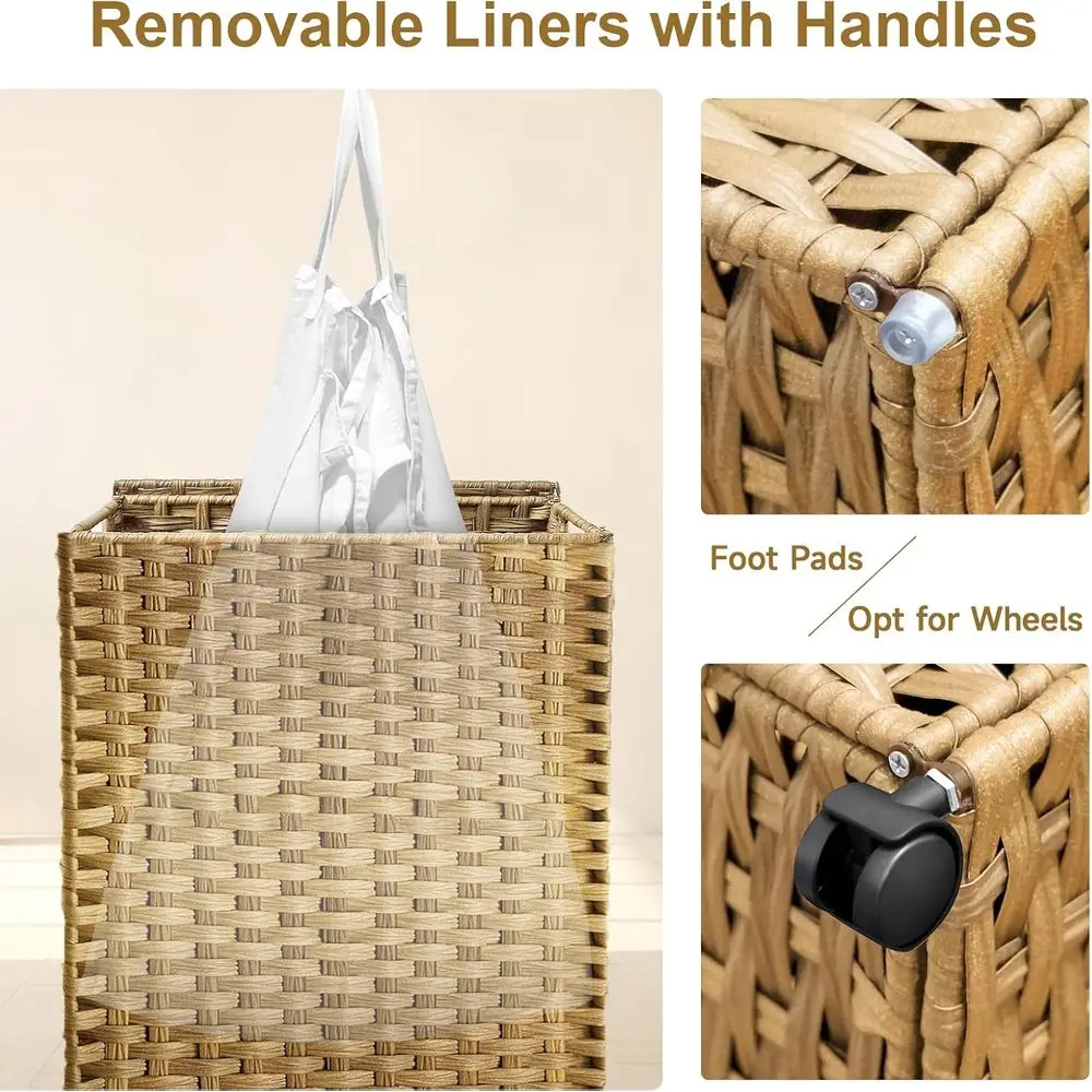 سلة غسيل رفيعة سعة 23.3 جالون مع غطاء، سلة ضيقة طويلة على عجلات، 2 بطانة قابلة للإزالة و3 أكياس شبكية للغسيل