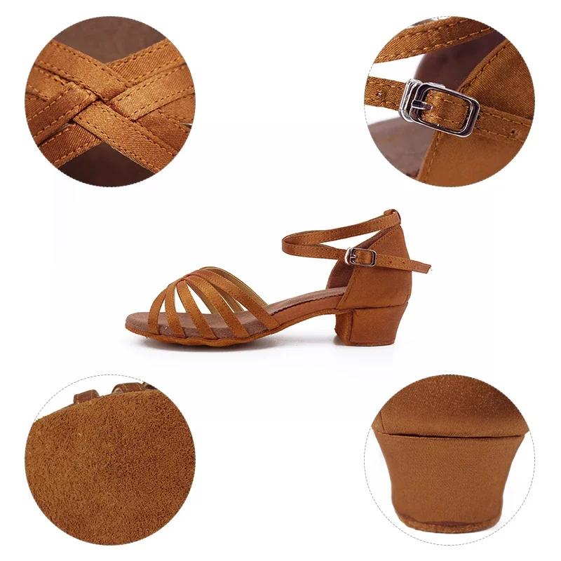 Girls Satin Latin Shoes Low Heel Ballroom Dance Shoes Adult Tango Salsa Shoes for Practice Toddler Latin Dance Shoes Performance