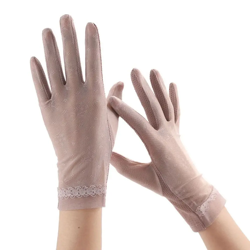 Guantes de protección solar para pantalla táctil, protector solar de encaje con lazo, seda de hielo, transpirables, Anti-UV, verano, ciclismo