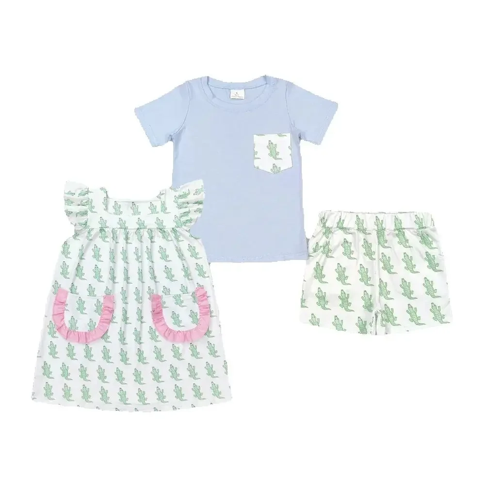 

Baby Girls Boys Crocodile Green Sibling Dresses Sets