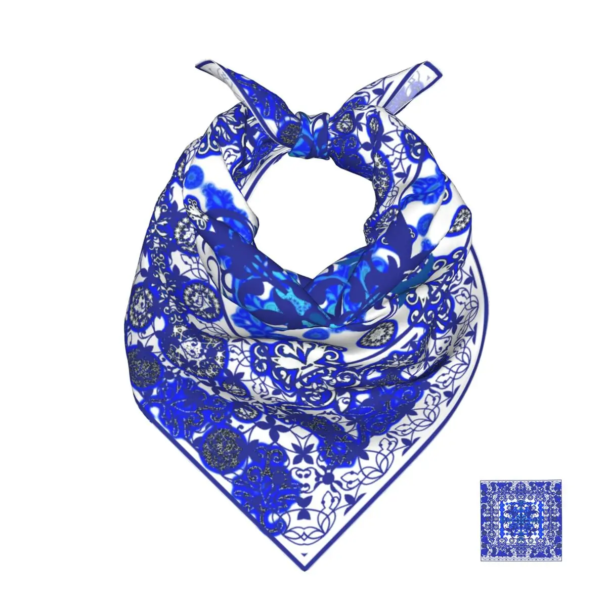 

50cm*50cm Blue Flowers Scarf Head Hair Shawl Women Designer Scarfs Square Headband