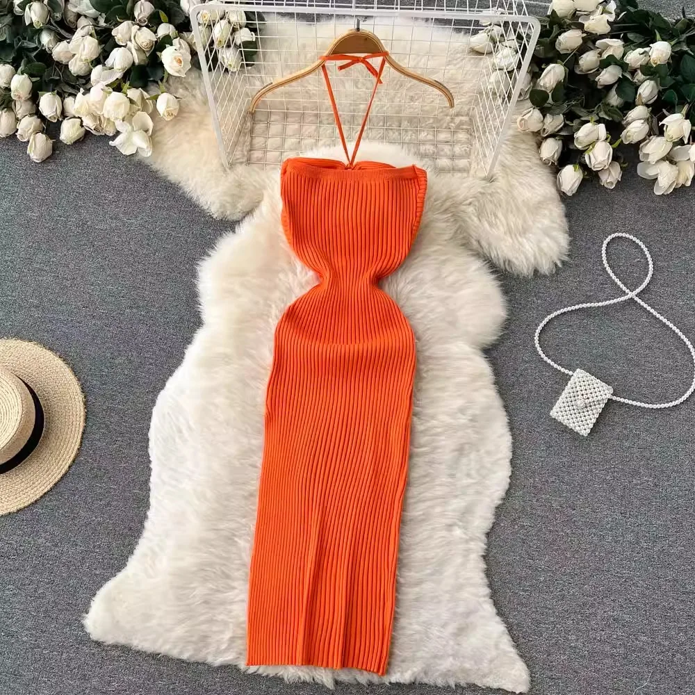 Kleider für Frauen Sexy Paket Hüften Hohe Split Bodycon Party Kleid Sommer Rippen Stricken Strand Vestidos Urlaub Partwear