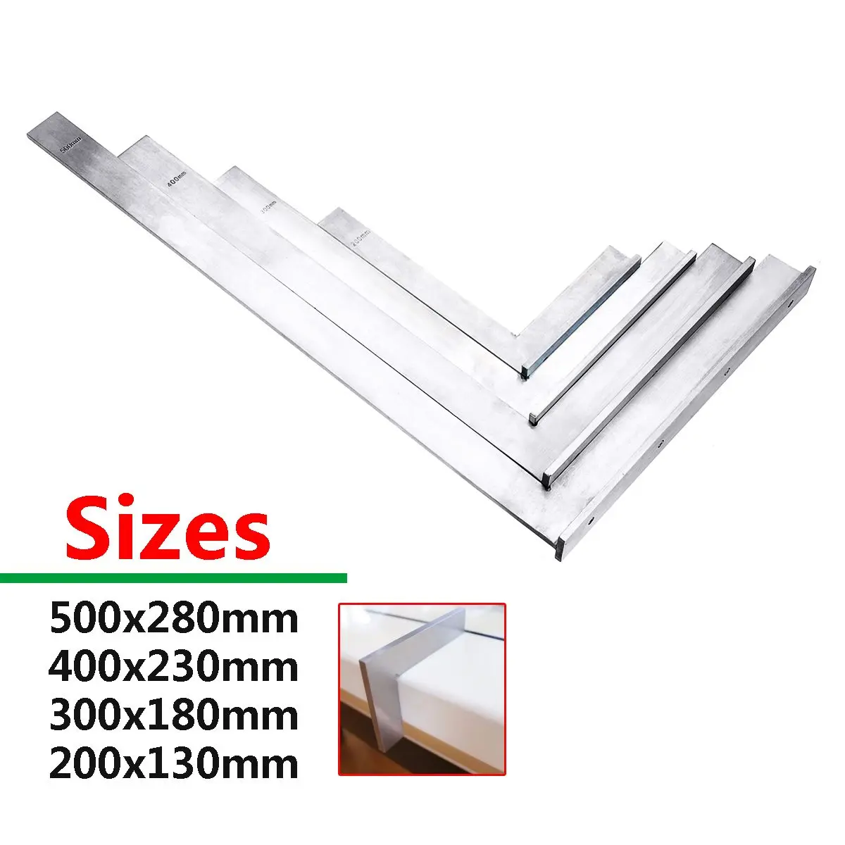 4 Size 90 Degree Carbon Steel Angle Corner Square Ruler Wide Base Gauge Measuring Tools Silver High-Precision Protractor