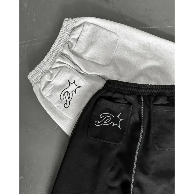 Loose drawstring sweatpant personalized Y2K straight pants hiphop letter embroidered sweatpants 2024 American retro casual pants