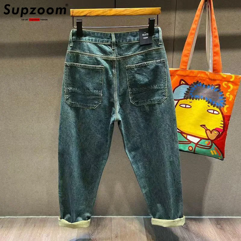 Supzoom New Arrival Hot Sale Top Fashion Autumn Zipper Fly Stonewashed Casual Patchwork Cargo Denim Pockets Cotton Jeans Men