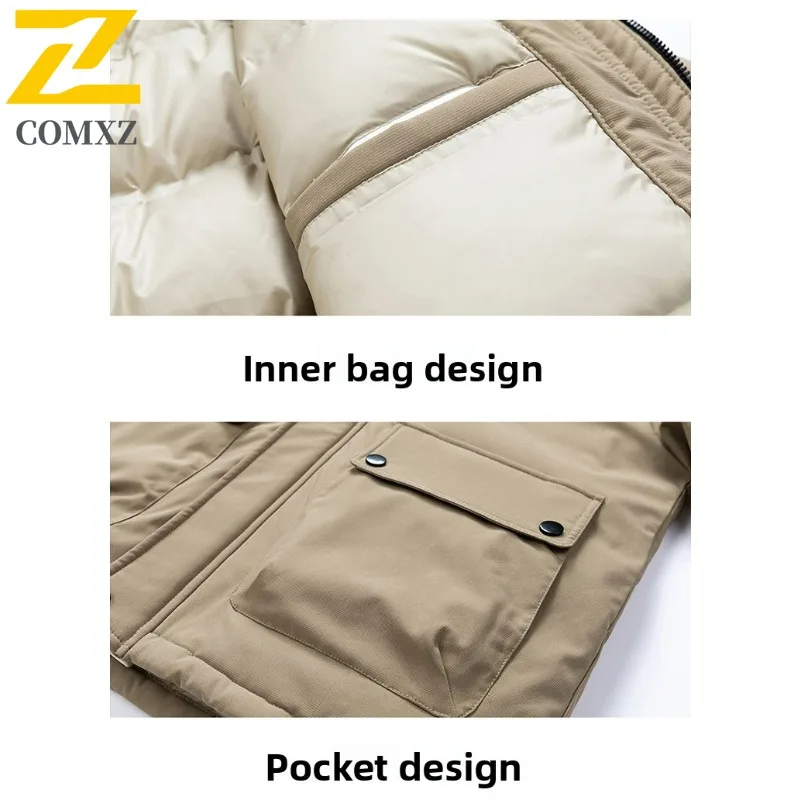 COMXZ ​Men Solid Color Hooded Cotton Jacket American Style  Winter Loose Fit Casual Warm Coat Windproof Thickened Outdoor Parka​