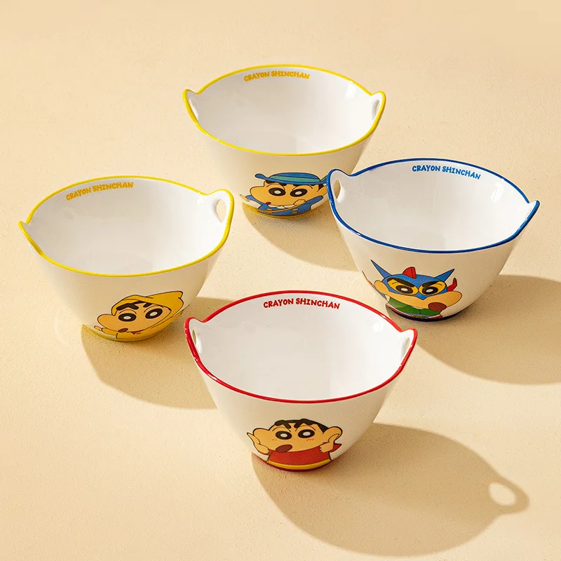 Kawaii Crayon Shin-Chan Anime Hobby Buriburizaemon Cartoon Ceramic Chopsticks Ramen Bowl New Bamboo Hat Bowl Breakfast Bowl