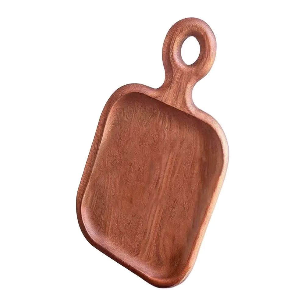 Handcrafted Ebony Wood Square Serving Plate with Loop Handle and Juice-Containment Groove for Table Decor 27x18x2cm