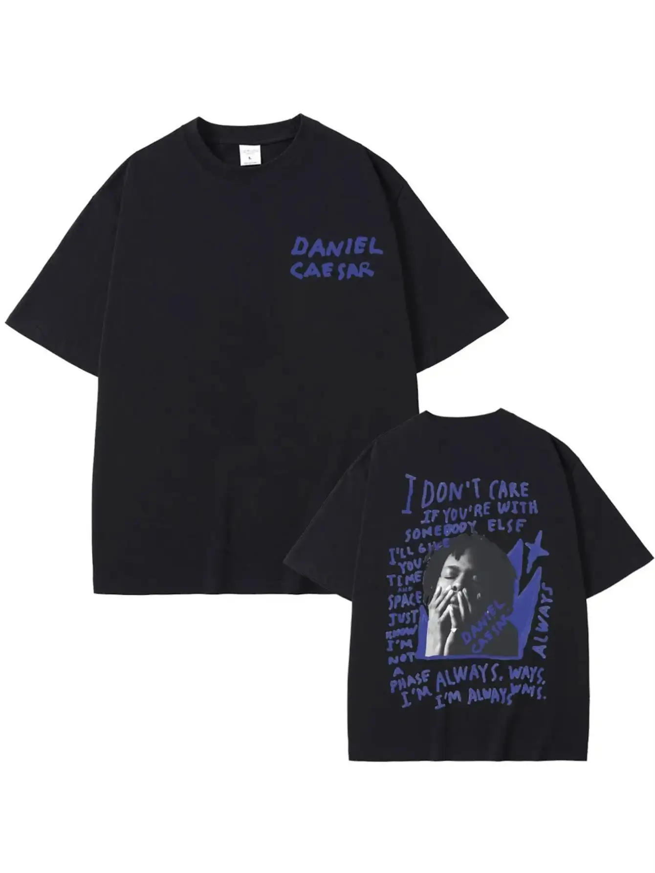 

Men'S Daniel Caesar Graphic T-Shirt Double Sided Print Shirt with Front Back Text Stretch Knit Loose Fit Casual Tee