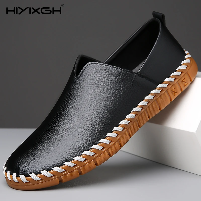 

2022 Ленивые лоферы, мужская кожаная повседневная обувь, однотонные мужские туфли на плоской подошве, мужская обувь без шнуровки на мягкой подошве