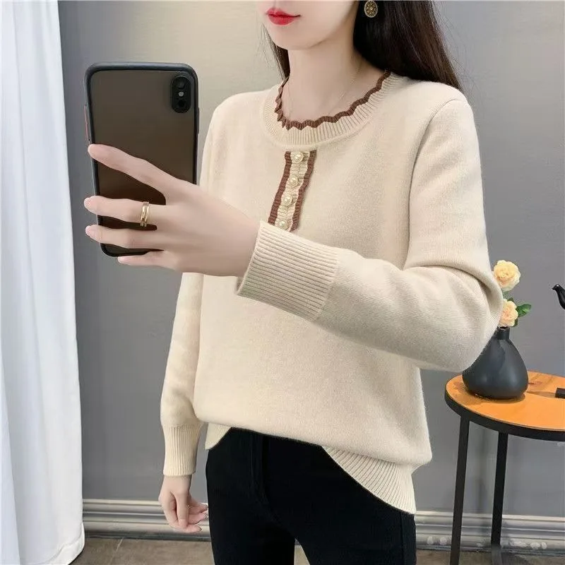 

Универсальный бархатный осенне-зимний облегающий теплый бархатный топ с круглым вырезом, утолщенный вязаный свитер для женщин