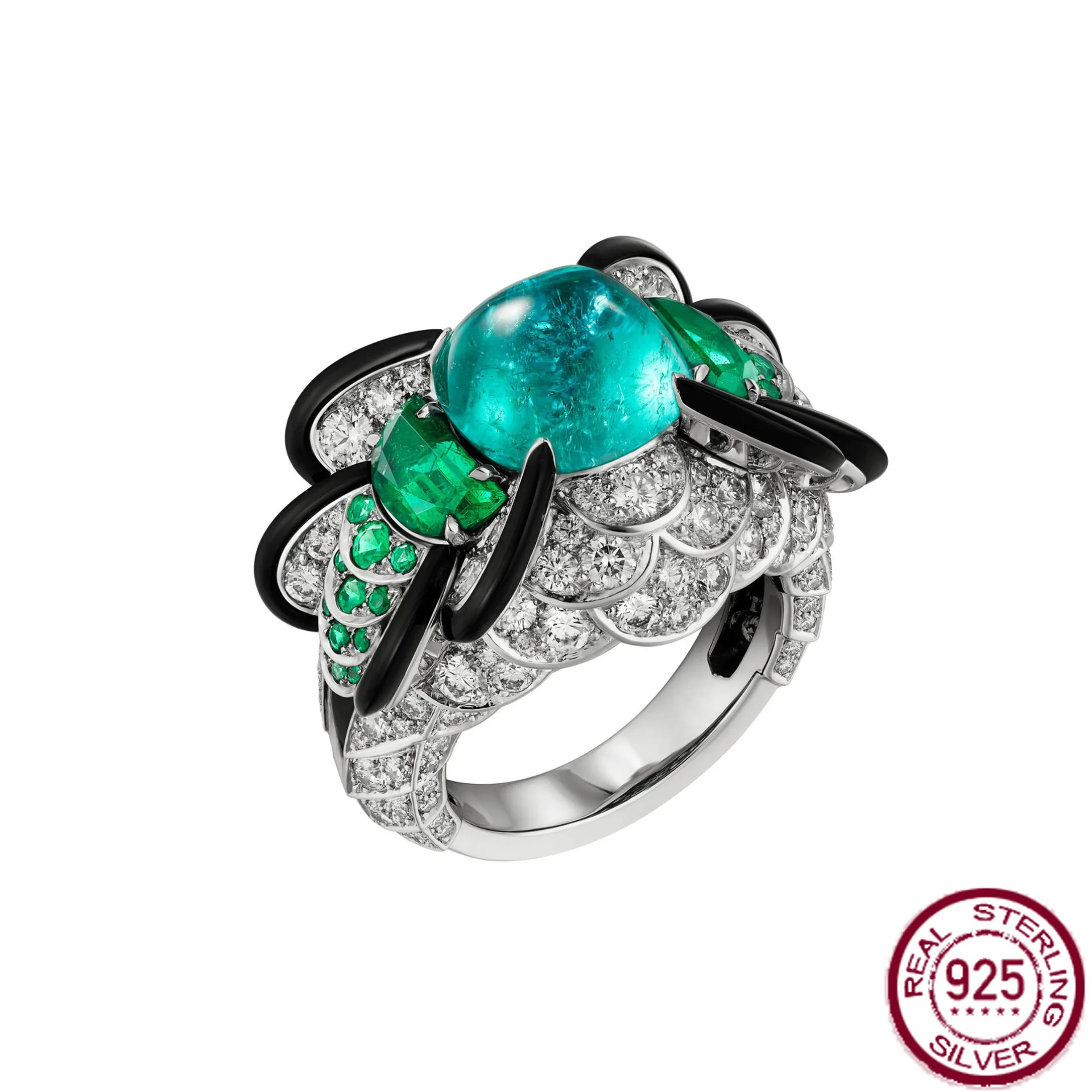 

New S925 Sterling Silver Ring Kajia Black Enamel Palaiba the Year of the Loong Tangta Cocktail Ring Wedding Jewelry