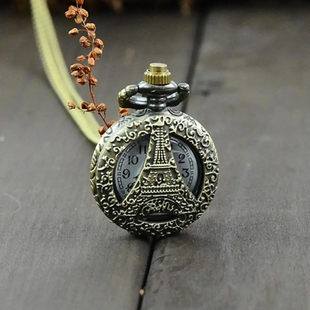 Retro Vintage Steampunk Quartz Necklace Carving Pendant Chain Clock Pocket Watch