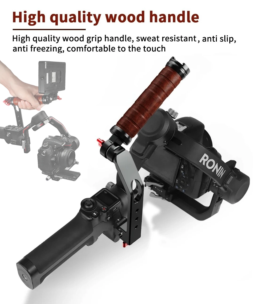 

Деревянная рукоятка L-образного кронштейна для подвеса DJI Ronin RS 2/3/4 Pro, ручная удлинительная подставка с креплением для холодного башмака, отверстие для винта 1/4