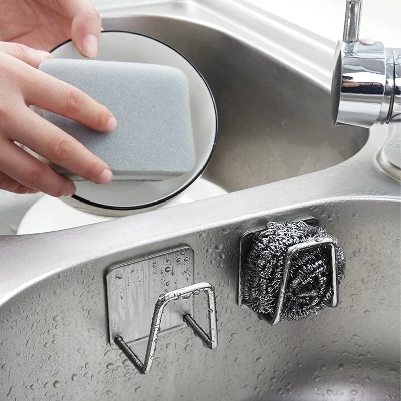 2/4Pcs Stainless Steel Sink Sponge Rack For Sponge Steel Wire Ball Draining Paste The Inner Wall Of The Sink Kitchen Supplies