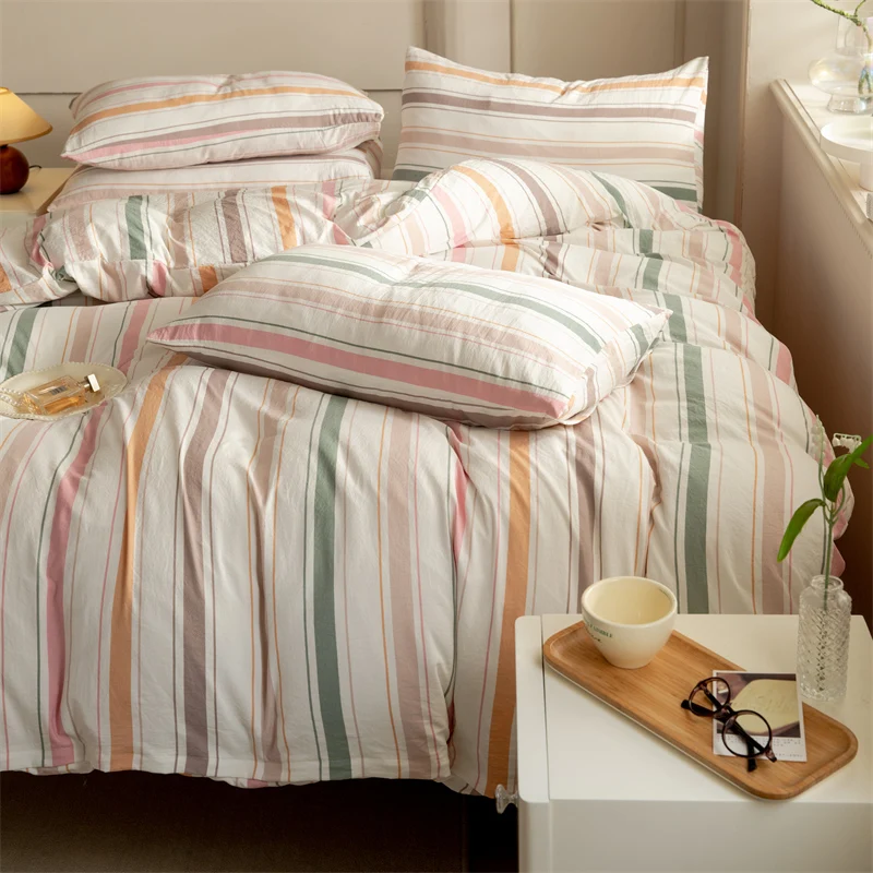 Color Stripes Duvet Cover 3pcs Microfiber Bedding Set Simple Lines Comforter Cover Reversible Quilt Cover with 2 Pillowcases