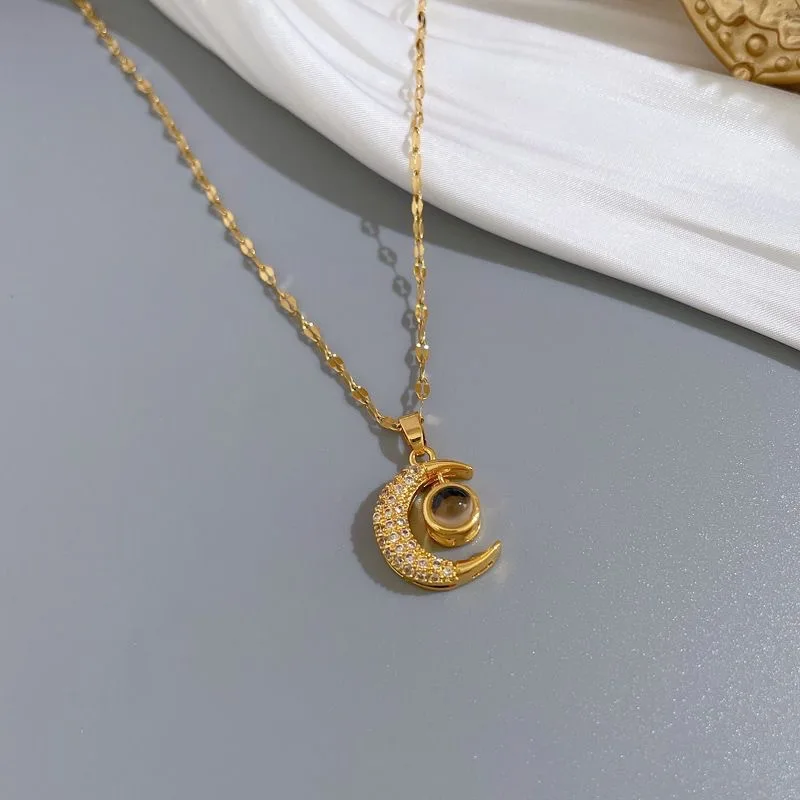 Fashion 100 Languages I Love You Moon Clavicle Pendant Necklace For Women Stainless Steel Jewelry Gifts image 5