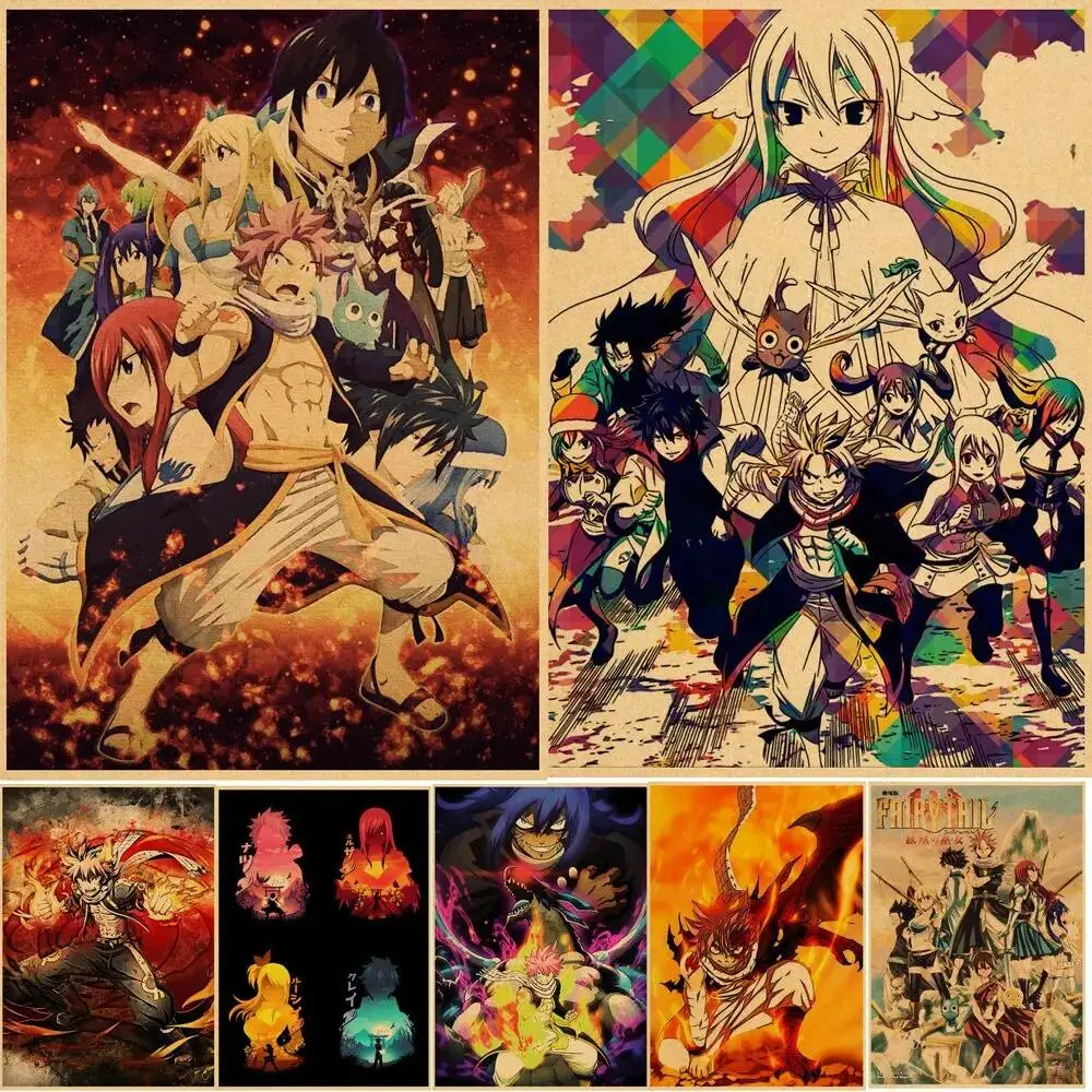 Pósteres de Anime japonés Fairy Tail, impresiones en papel recubierto de alta calidad, imagen clara, arte de pared para sala de estar, dormitorio, Bar, decoración de cafetería