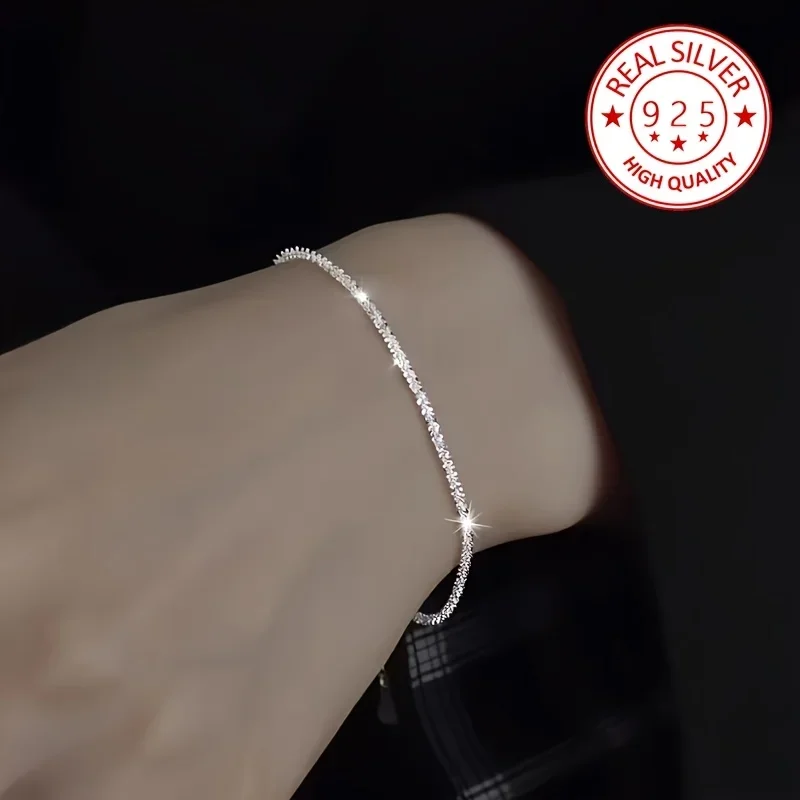 Fashion Kpop 2pcs 925 Sterling Silver Classic Bracelet Necklace Jewelry Set For Women Original Jewelry Wedding Engagement Gift image 5