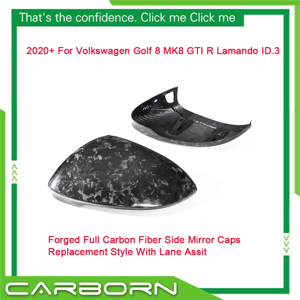 For VW MK8 Lamando ID.3 For Volkswagen Golf 8 R GTI Carbon Fiber Rearview Mirror Cover Replacement 2020+ With/Without Lane Assit
