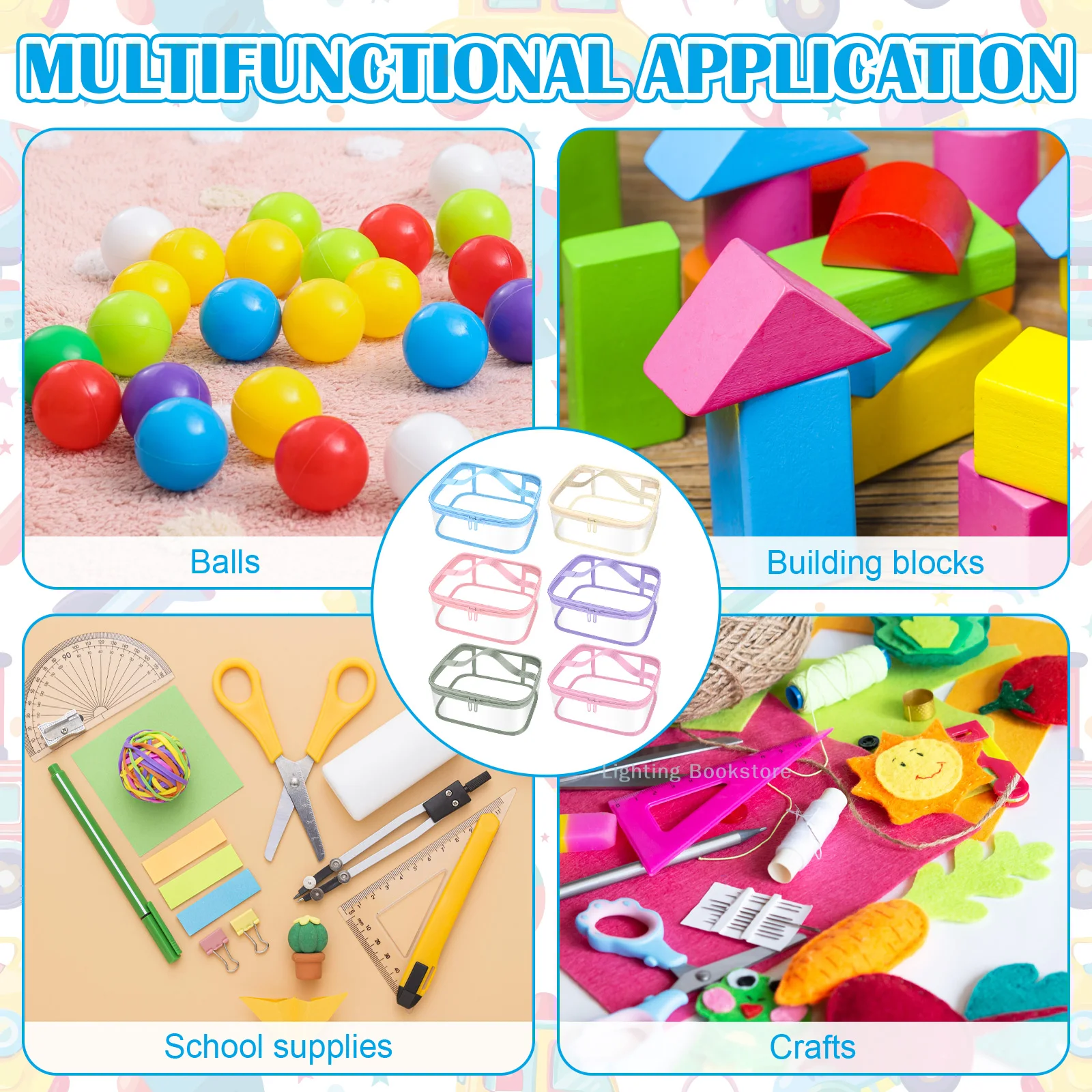 6 Pcs Clear PVC Toy Storage Bags With Handles 9.1x6.7x3.9 Inch Travel Toiletry Bags Waterproof Toy Storage Organizer Pouch With