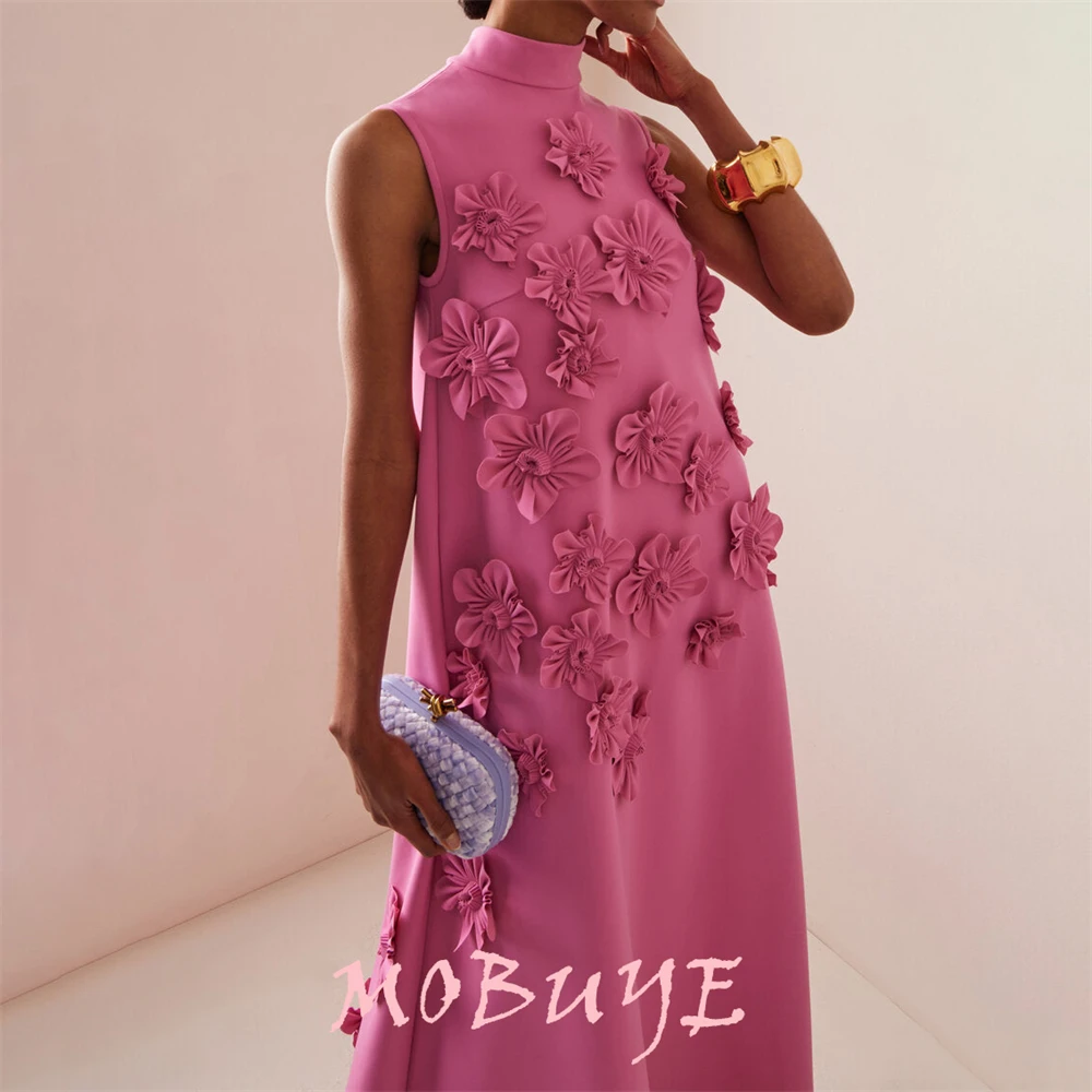 MOBUYE-Robe de Bal à Manches Courtes pour Femme, Longueur au Sol avec Fleurs, Mode de Soirée Élégante, 2024