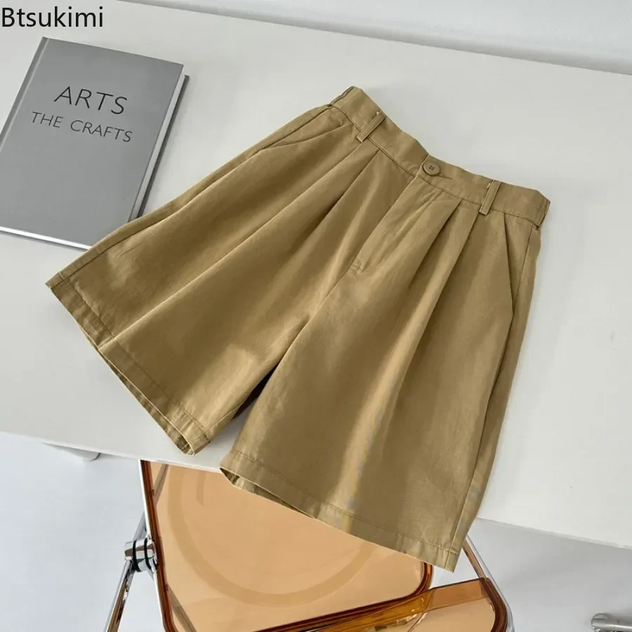 Summer New Women's Solid Versatile Casual Shorts Japanese Style Loose Simple High Waist Wide Leg Short Pants Ladies Retro Shorts