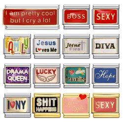Fashion Gold Color BOSS SEXY DIYA LUCKY Jewelry Italian Link Fit 9mm Charm Bracelets Stainless Steel Making DIY Beads For Gifts