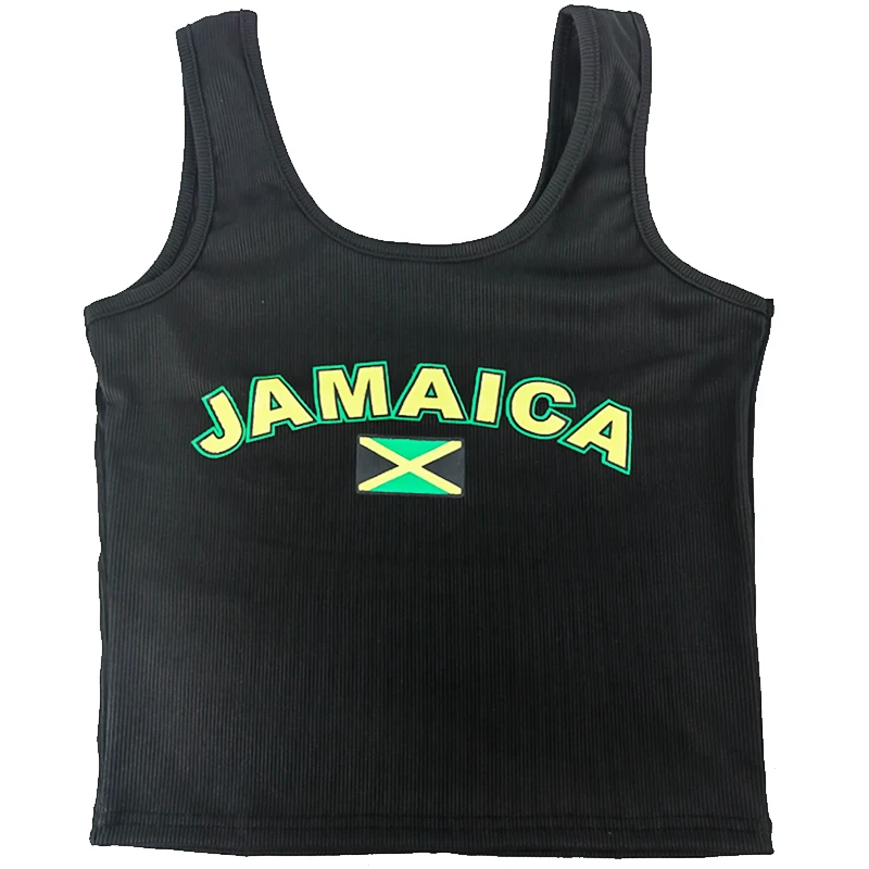 JAMAICA-Camisola feminina sexy com nervuras, blusa sem mangas, regata gola O, tops cropped, camisola preta feminina casual, camiseta, verão, 2022