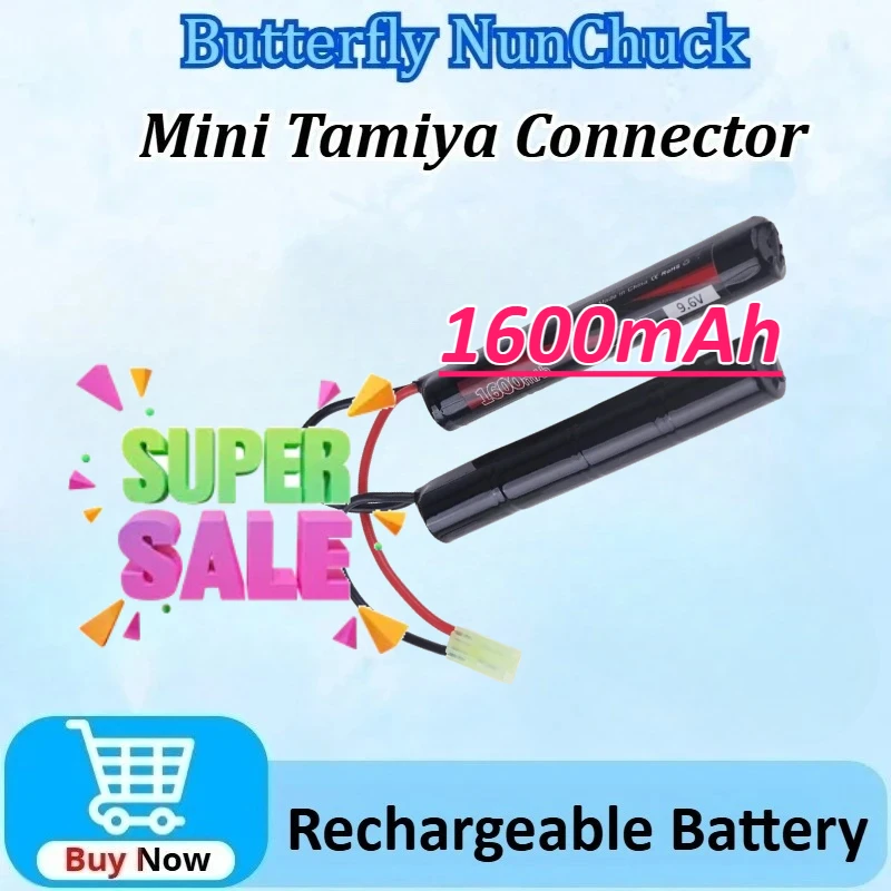 

2/3A 9.6V 1600mAh NIMH Battery Pack with Mini Tamiya Connector Airsoft for NunChuck for Guns MP5 M4 G36C Rechargeable Battery
