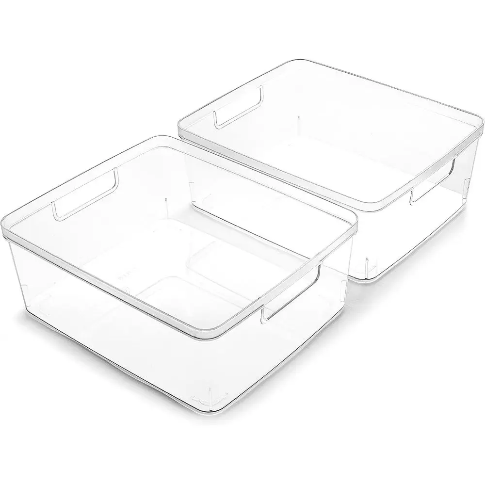 

| Plastic Storage Bins, Medium - 2 Pack | THE LUCID COLLECTION | Multi-Use Built-In Handles | BPA-Free | Clear Storage Container