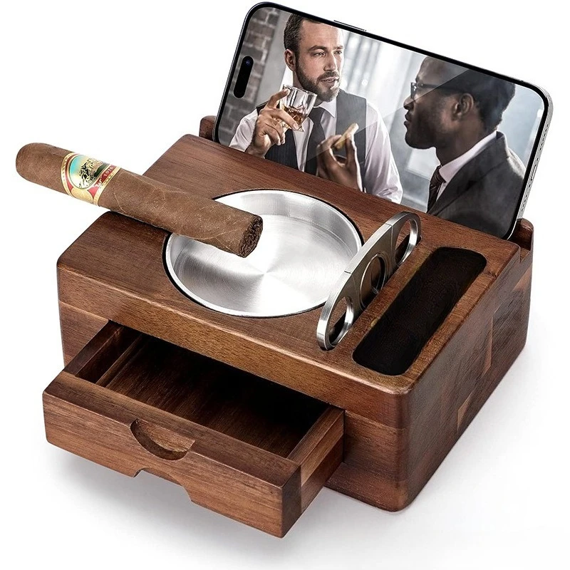

American Style Wooden Cigar Ashtray Solid Wood Drawer Style Cigar Ashtray Portable Car Ashtray Cigar Cutter