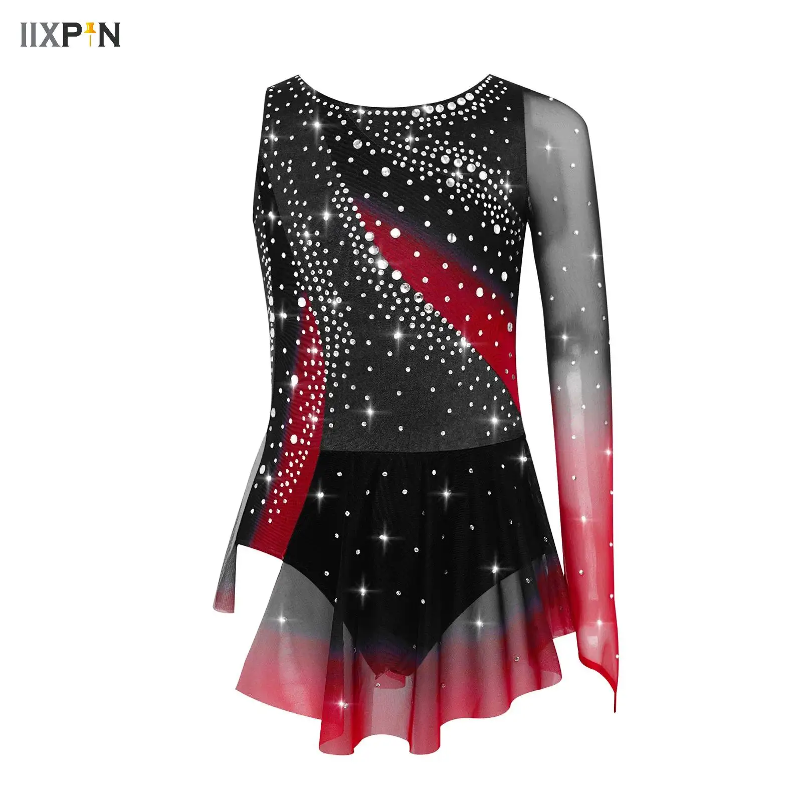 

Kids Girls Ballet Gymnastics Leotard Shiny Figure Ice Skating Dress Rhinestone Dancewear Lyrical Competition Performance Clothes