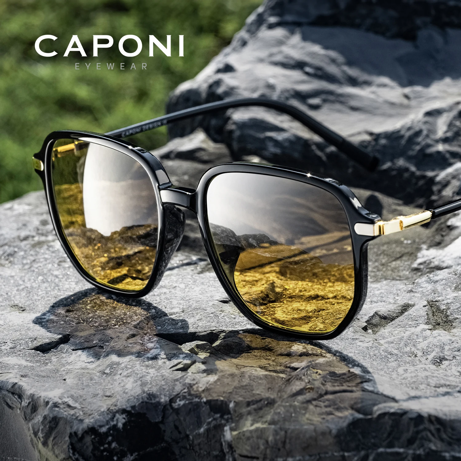 

CAPONI Night Vision Sunglasses Women Light Outdoor Driver Yellow Sun Glasses Photochromic Uv400 Protection Brown Shades BSYS9090