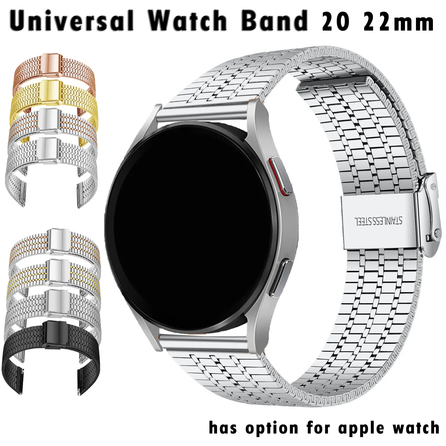 20mm 22mm Stainless Steel Metal Watch Strap for Apple Watch Series 10 9 8 7 6 SE 5 4 Band Wristband for  Samsung Huawei Watches